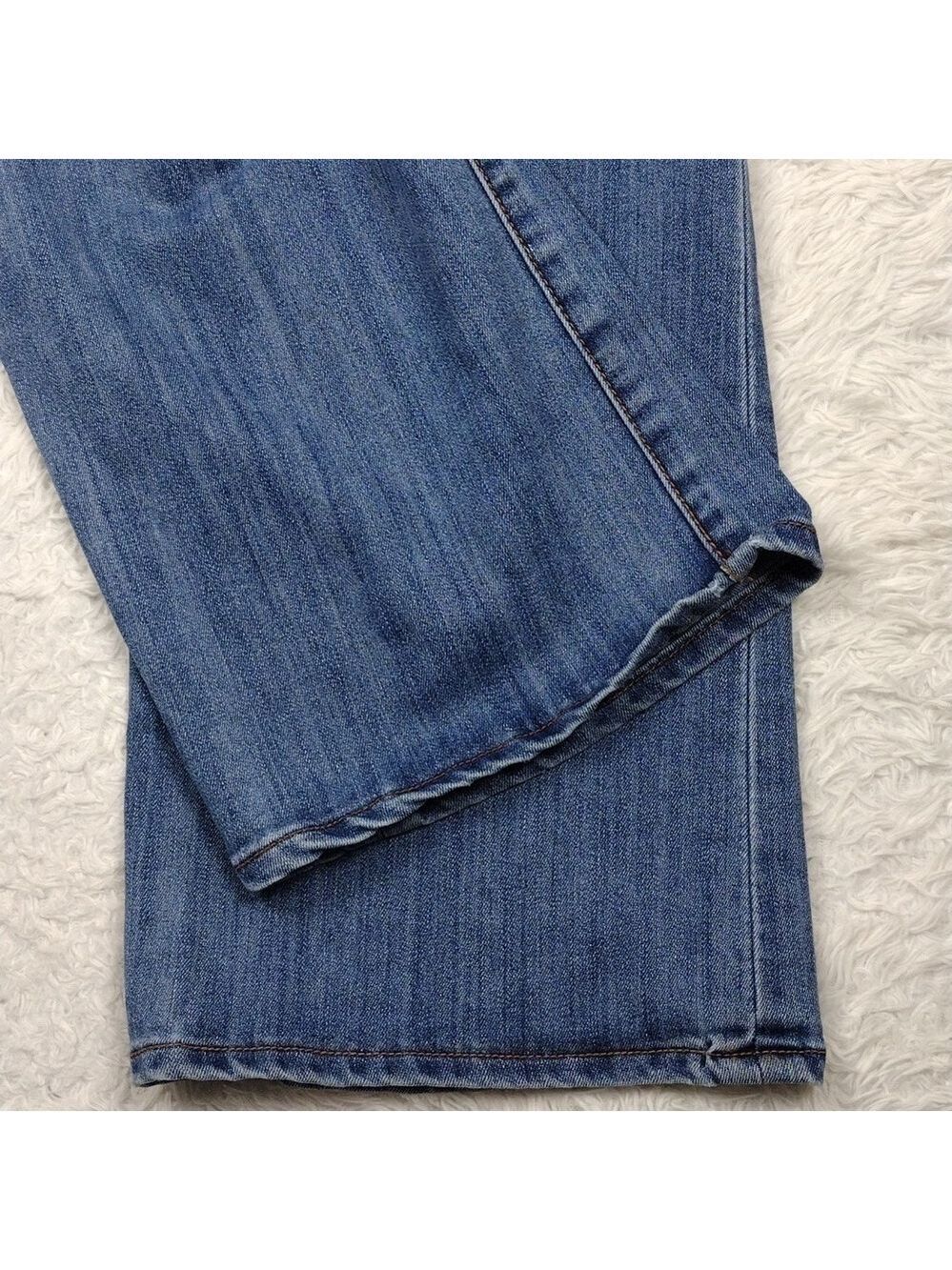 Seven7 Studio Blue Medium Wash Embroidered Five Pocket High Rise Flare Leg Jean - Picture 16 of 16